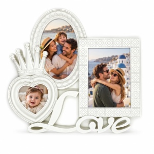 Ramă foto colaj Love cu coroană, alb – 3 fotografii incluse