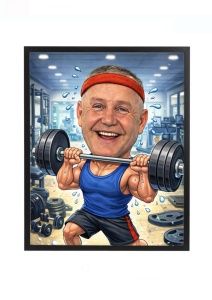 Ramă foto personalizată caricatură la sală – cadou amuzant fitness după fotografie