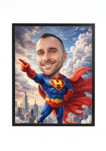 Ramă foto personalizată caricatură supererou – cadou amuzant după fotografie
