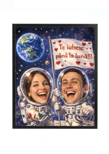 Rama foto personalizata cu poza – cadou romantic „Te iubesc pana la luna” cuplu 2026