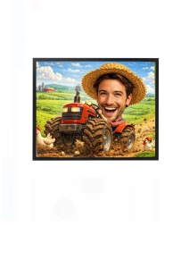 Ramă foto personalizată fermier pe tractor – cadou original pentru bărbat iubitor de viața la țară