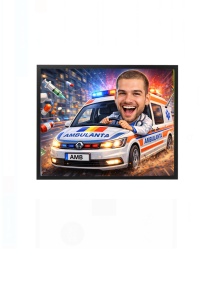 Ramă foto personalizată paramedic în ambulanță – cadou pentru bărbat din domeniul medical