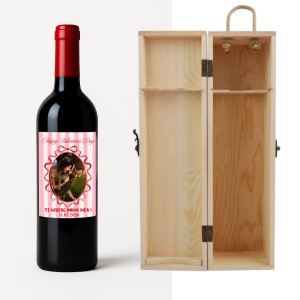 Sticlă de Vin Personalizată cu Poză „Te iubesc, inima mea” cu Cutie din Lemn – Valentine’s Day - Img 3