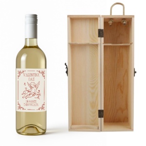 Vin personalizat Valentine’s Day, alb, roșu sau roze, cu ambalaj din lemn