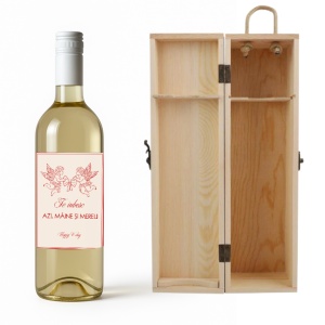 Sticlă de Vin Personalizată Valentine’s Day „Te iubesc azi, mâine și mereu” cu Cutie din Lemn – Alb, Roșu sau Roze