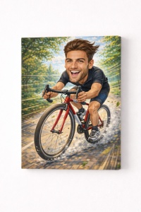 Tablou Canvas Caricatură Biciclist Personalizată – Cadou Original pentru Pasionații de Ciclism