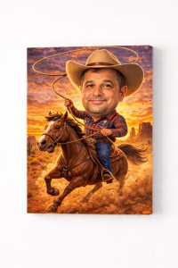 Tablou Canvas Caricatură Cowboy pe Cal – Cadou Personalizat Funny