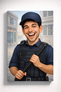 Tablou Canvas Caricatură Jandarm – Portret Personalizat în Uniformă