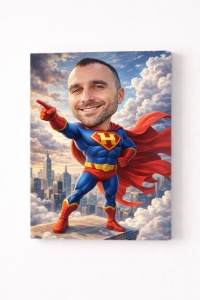 Tablou Canvas Caricatură Super Erou Personalizată – Cadou Funny pentru Bărbați