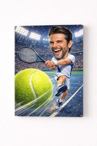 Tablou Canvas Caricatură Tenismen Personalizată – Cadou pentru Pasionații de Tenis