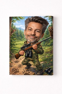 Tablou Canvas Caricatură Vânător Personalizată – Cadou pentru Pasionații de Vânătoare