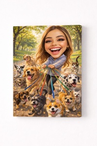 Tablou Canvas Personalizat – Dog Lover | Caricatură Plimbare cu Câinii