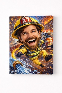 Tablou Canvas Personalizat – Pompier Erou | Caricatură Amuzantă Pompieri