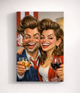 Tablou canvas personalizat cuplu – caricatură glam retro din fotografie