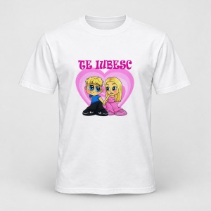 Tricou personalizat Te iubesc cartoon model 1, roz