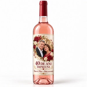 Vin roze personalizat aniversar – 40 de ani împreună | Cu poză