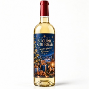 Vin alb personalizat de Crăciun – Bucurie sub brad