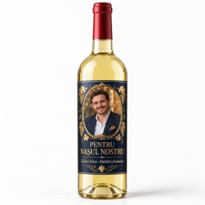Vin alb personalizat pentru naș – Pentru nașul nostru | Cu poză