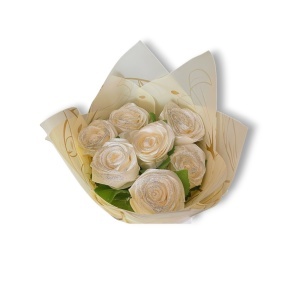 Buchet trandafiri satin crem cu sclipici – cadou elegant premium | Flori artificiale de lux