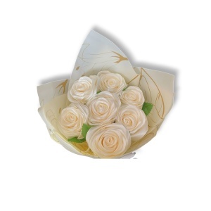Buchet trandafiri satin ivory (alb crem) – cadou elegant premium | flori artificiale luxoase