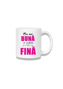 Cană ceramică 380 ml – Cea mai bună și iubită fină – caligrafie roz