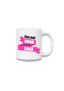 Cană ceramică 380 ml – Cea mai bună soră – panglică roz