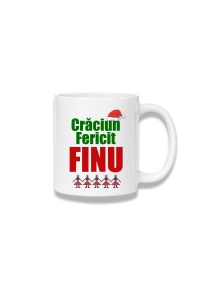 Cană ceramică 380 ml – Crăciun fericit, finu – verde și roșu