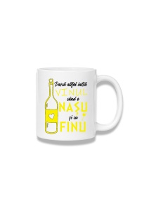 Cană ceramică 380 ml – Parcă altfel intră vinul – nașu și finu, galben