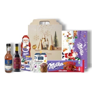 Cutie Cadou Milka Crăciun Premium cu Vin Roșu & Rose, Calendar Advent și Dulciuri Fine