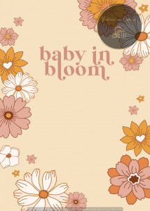 Invitație Botez B2 - Design Boho Retro Baby in Bloom pe Fundal Crem