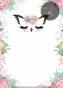 Invitație Botez B231 - Chip de Unicorn cu Coroniță Florală Roz-Mentă