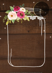 Invitație Botez B301 - Borcan Mason Jar cu Trandafiri pe Lemn