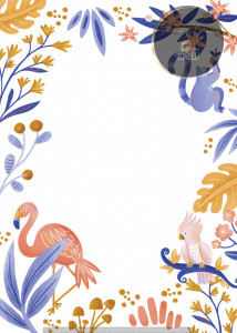 Invitație Botez B341 - Bordură Tropicală cu Flamingo, Fundal Alb