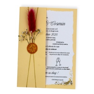 Invitație handmade cu flori naturale pentru nuntă