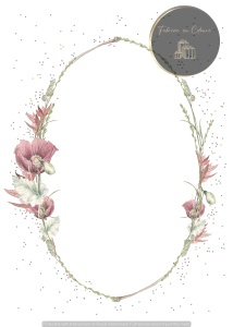 Invitație nuntă florală cu ramă ovală și flori roz pal