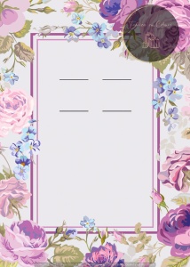Invitație nuntă florală mov cu chenar decorativ