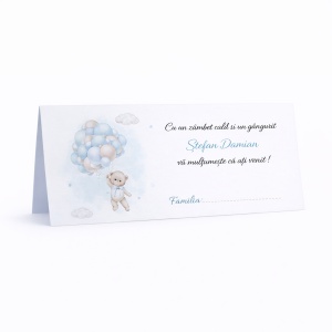 Plic pentru bani botez băiețel ursuleț cu baloane personalizat | Plic pentru dar baby blue elegant