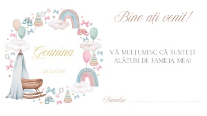 Plic pentru bani botez fetita, design delicat cu curcubeu si elemente baby, ideal pentru dar