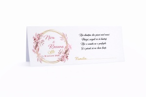 Plic pentru bani nuntă floral roz elegant cu cerc auriu – plic de bani/dar romantic personalizat