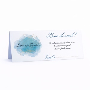Plic pentru bani nuntă watercolor albastru cu accente aurii personalizat | Plic pentru dar elegant modern