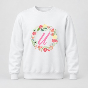 Pulover personalizat Cu initiala numelui, colectia flori, roz, femei, litera U