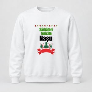 Pulover personalizat Sarbatori fericite nasu, model verde