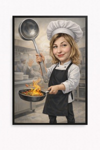 Ramă Foto Caricatură Amuzantă Bucătăreasă – Portret Personalizat din Fotografie
