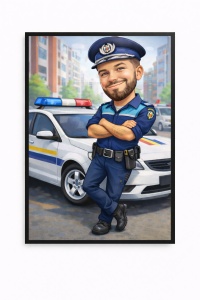 Ramă Foto Caricatură Polițist Amuzant – Portret Personalizat din Fotografie