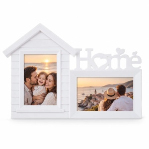 Ramă foto colaj Home cu acoperiș decorativ, alb – 2 fotografii incluse