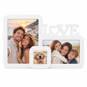 Ramă foto colaj Love asimetric, alb – 3 fotografii incluse
