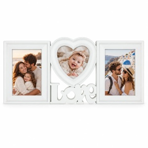 Ramă foto colaj Love cu inimă laterală, alb – 3 fotografii incluse