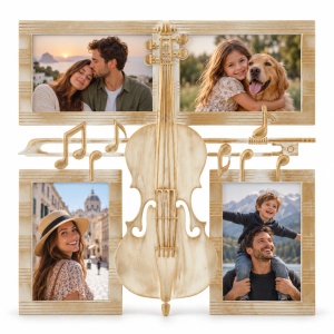 Ramă foto colaj Vioară decorativă, auriu șampanie – 4 fotografii incluse