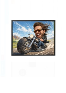 Ramă foto personalizată caricatură motociclist pe motocicletă – cadou amuzant pentru pasionații de moto