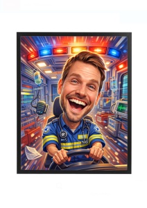 Ramă foto personalizată paramedic în ambulanță caricatură – cadou original pentru bărbat